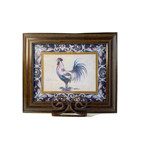 Rooster Gallo Wall Art Home Deco Rustic Brown Framed Border - Picture 6 of 7